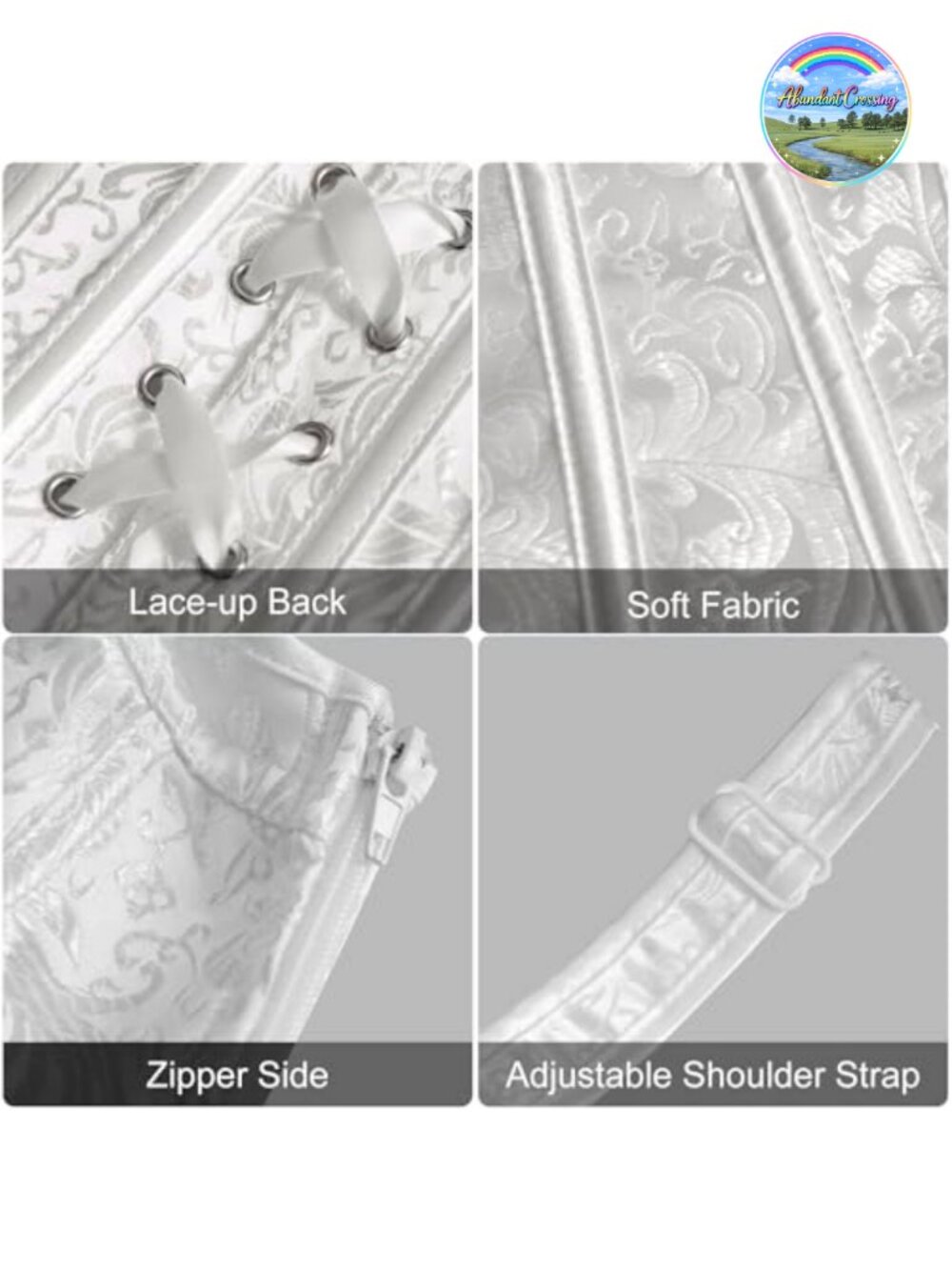Gothic Jacquard Overbust Corset Bustier Adjustable Lace-Up Back - Picture 4 of 6
